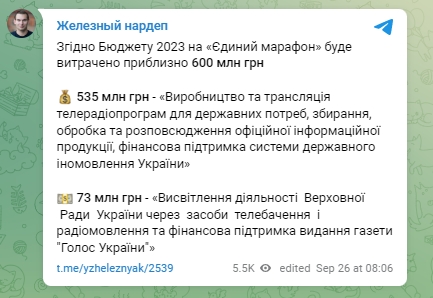 В какую сумму обойдется финансирование единого телемарафона в 2023 году