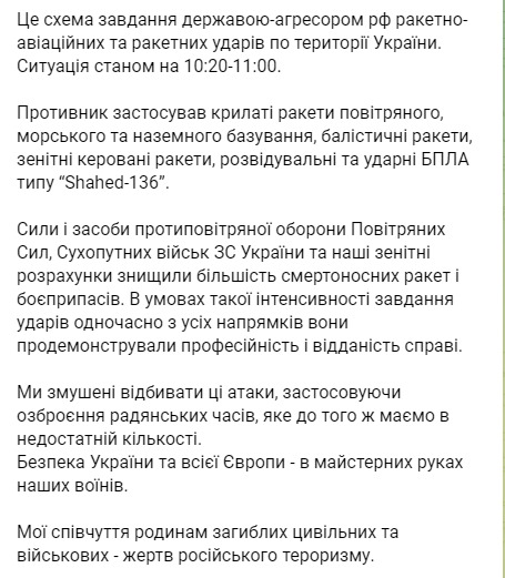 Скриншот из Телеграм Валерия Залужного