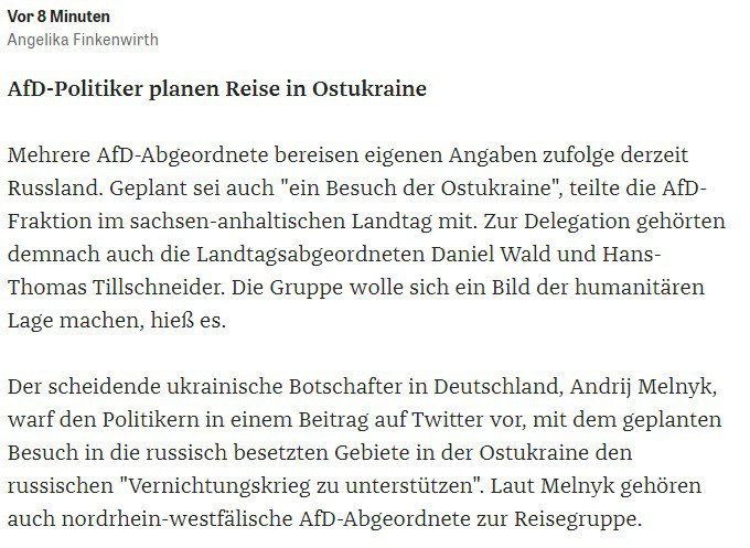 Издание Die Zeit сообщило о том, что немецкие политики едут в Россию и на Донбасс