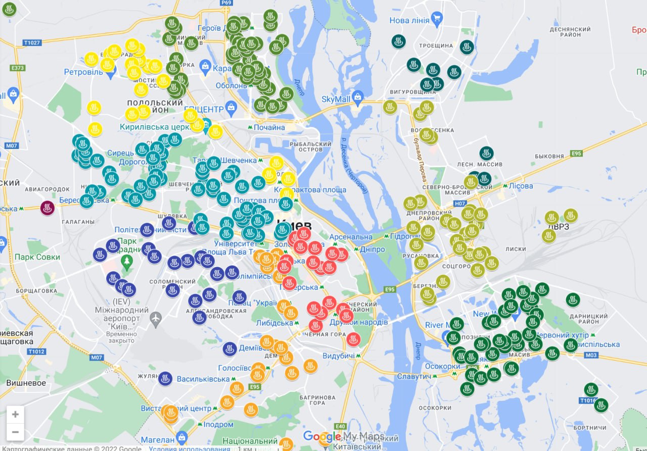 Карта пунктов обогрева в Киеве