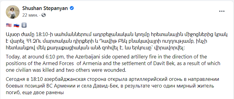 Скриншот из Facebook Шушан Степанян