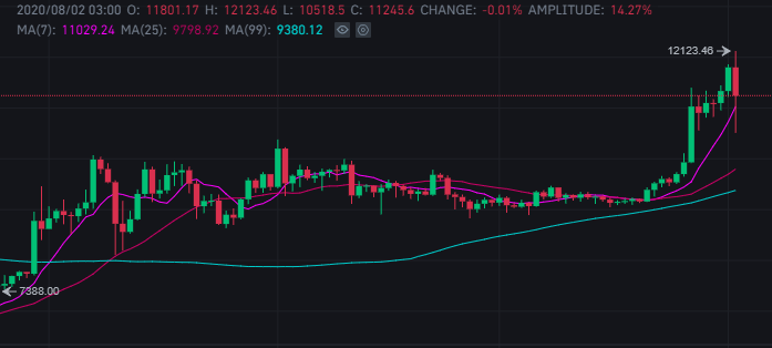 Цена биткоина превысила отметку в $12 000 впервые с августа 2019. Скриншот: Binance