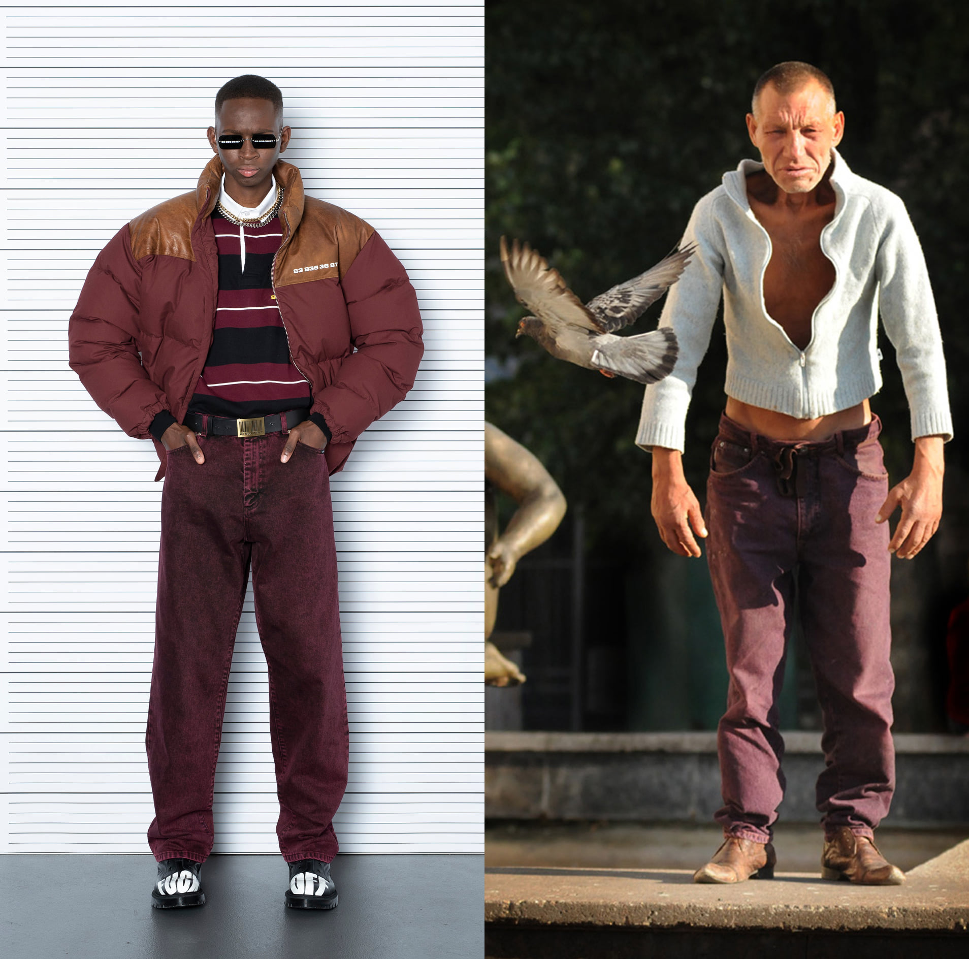 Фотограф обратил внимание на схожесть одежды бомжа и лукбука модного бренда. Скриншот из facebook.com/SlaviksFashion