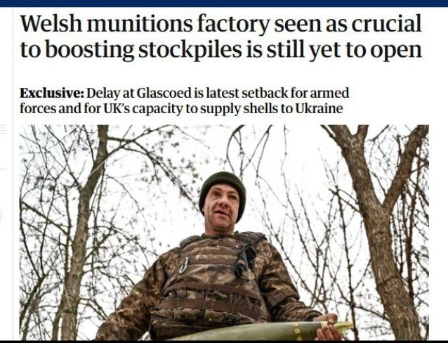 Снимок заголова на theguardian.com – В Британии задерживается строительство завода по производству снарядов для Украины