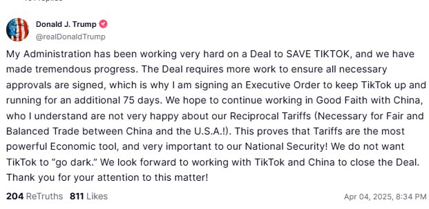 Знімок повідомлення на truthsocial.com