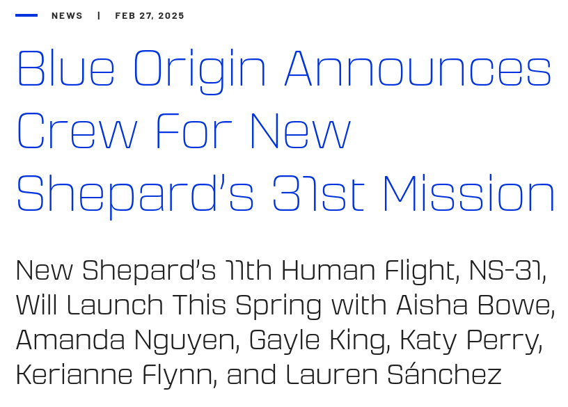 Снимок заголовка на blueorigin.com