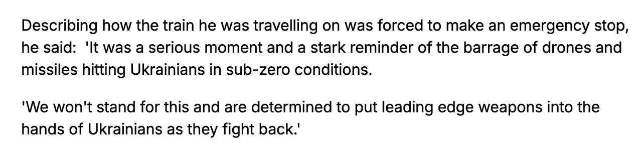 Знімок статті на dailymail.co.uk &ndash; про візит міністра оборони в Україну