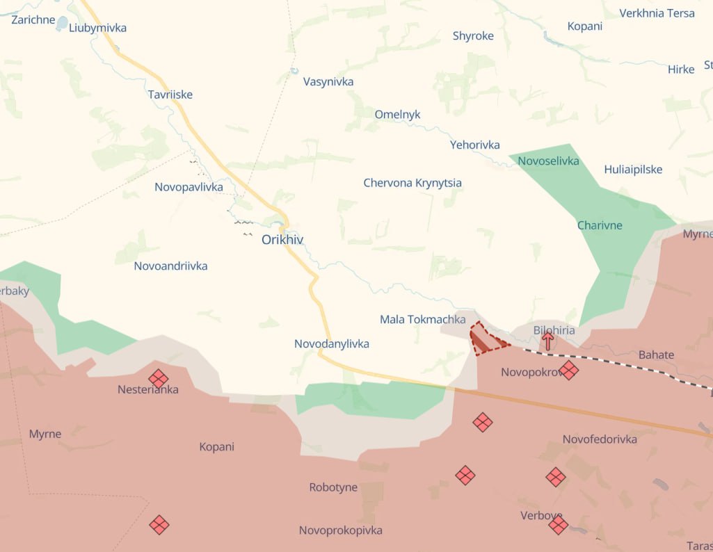 Орехов. Карта боевых действий. Источник - Deep State